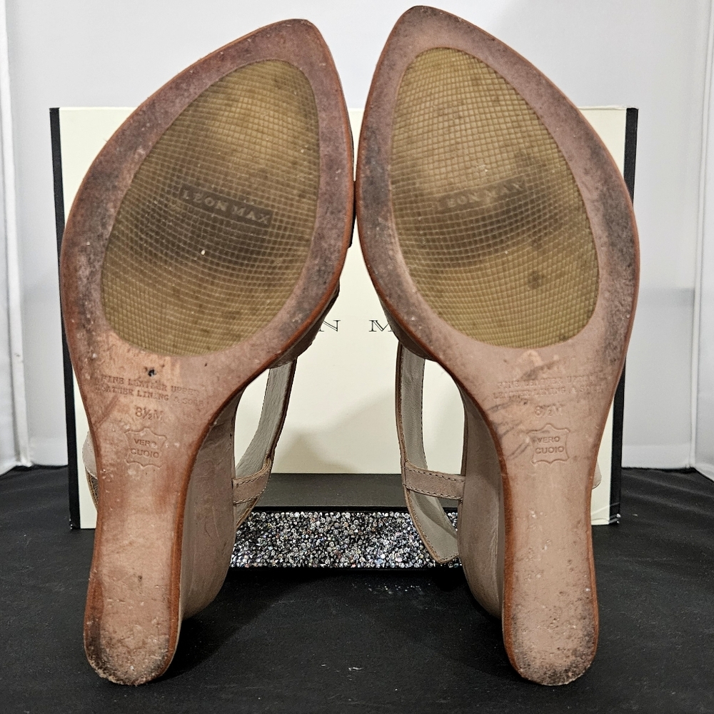 LEON MAX platform leather sandals 8.5 Bale taupe GUC tan statement shoes - Picture 7 of 16